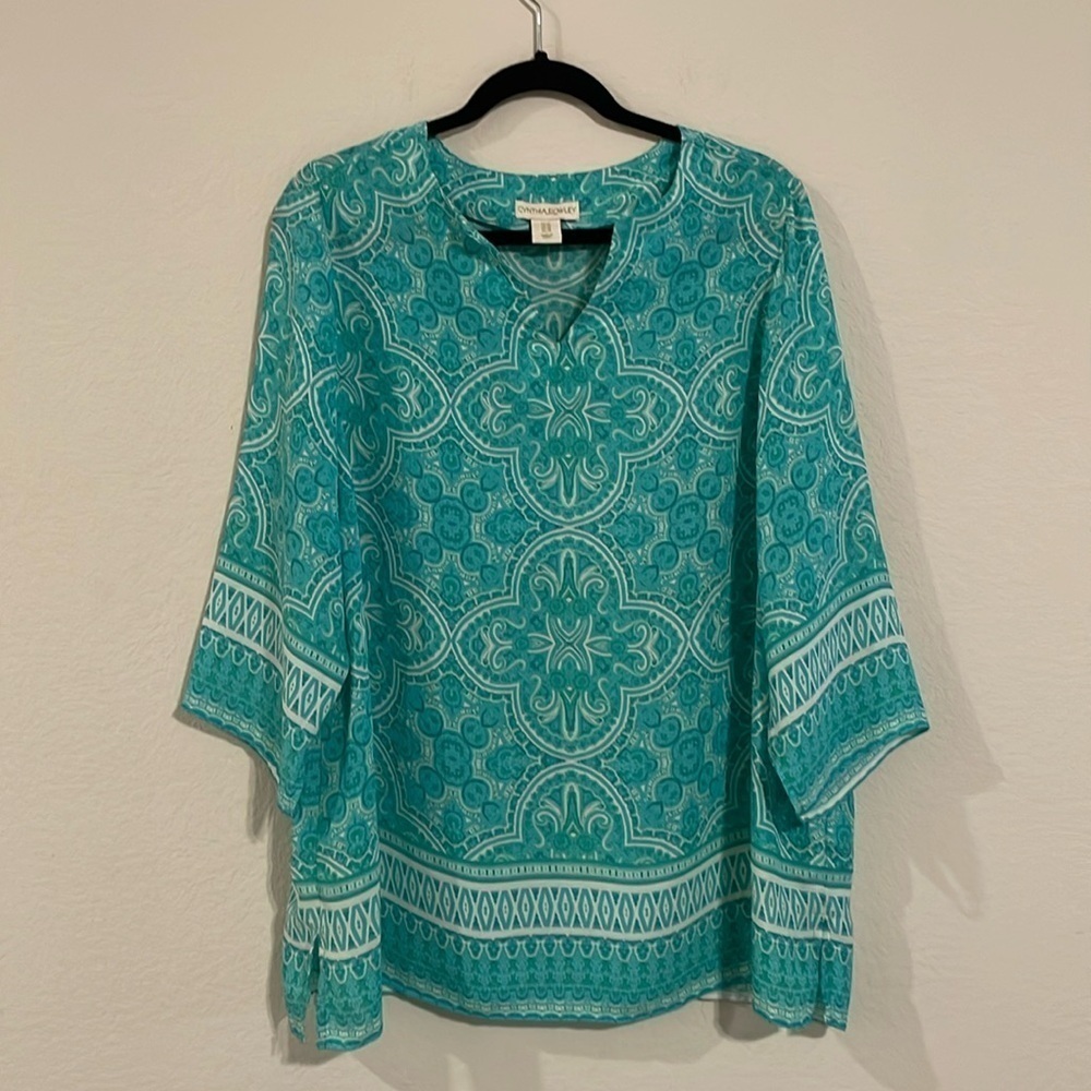 Cynthia Rowley Women’s Tunic Top 1X Blue Paisley Floral Print Lightweight